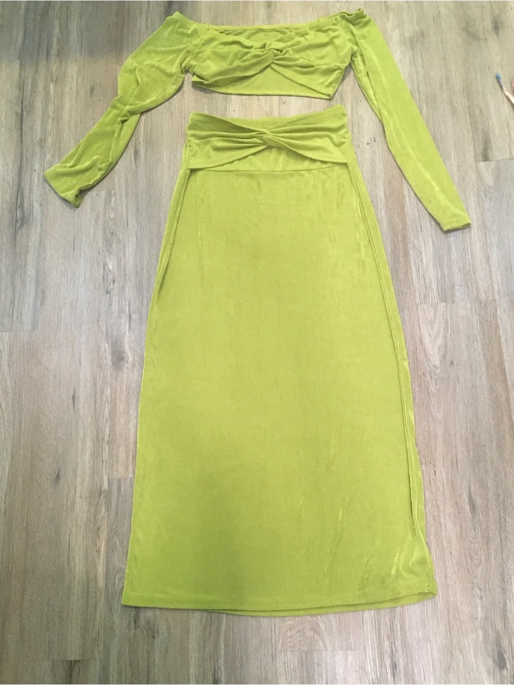 SHEIN Lime Green Two-Piece Off-Shoulder Maxi Set